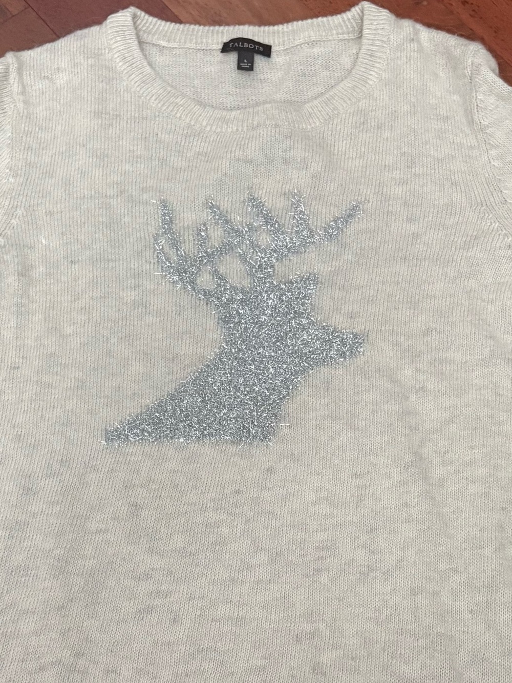 Talbots Sweater Alpaca Wool Blend Metallic Reindeer Holiday